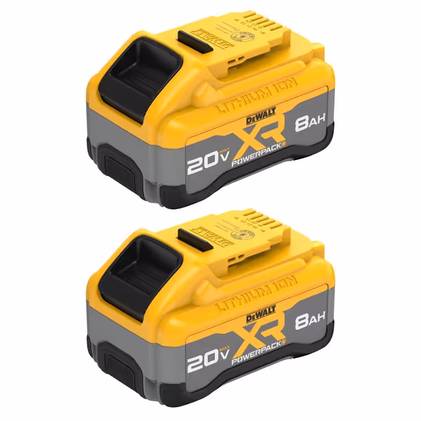 DEWALT 20V MAX XR 8Ah POWERPACK Lithium Ion Battery, 2-Pack